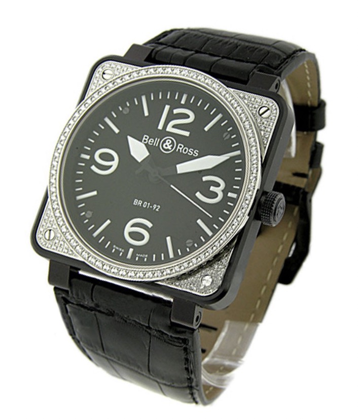 replica Bell & Ross BR 01-92 Automatic in Carbon Finish Steel on Black Leater Strap with Black Dial BR 01 92 CAR DIA