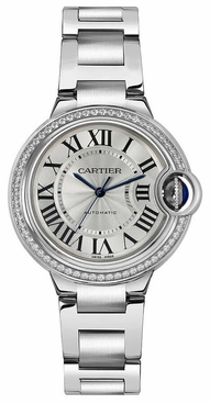 Cartier Ballon Bleu 33mm Steel Diamonds Women's Watch W4BB0023 - Click Image to Close