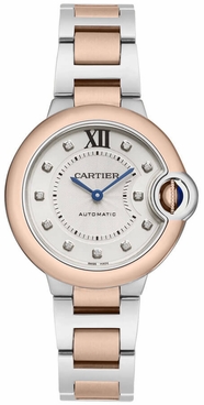 Cartier Ballon Bleu 33mm 18k Rose Gold & Steel Women's Watch W3BB0006 - Click Image to Close