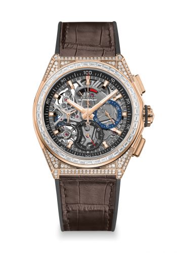 replica Zenith - 22.9000.9004/71.R585 Defy El Primero 21 Rose Gold / Diamond / Skeleton / Alligator watch