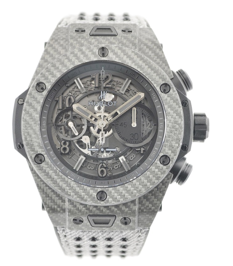 replica Hublot Big Bang Unico Italia Independent 45mm in Carbon Fiber with Grey Texalium on Black Rubber Strap with Black Dial 411.TT.1110.NR.ITI15 - Click Image to Close