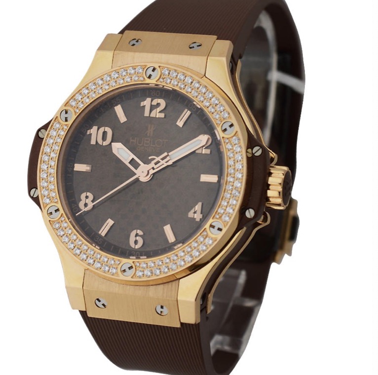 replica Hublot Big Bang Cappuccino in Rose Gold with 2 Row Diamond Bezel on Brown Rubber Strap with Brown Arabic Dial 361.PC.3380.RC.1104 - Click Image to Close