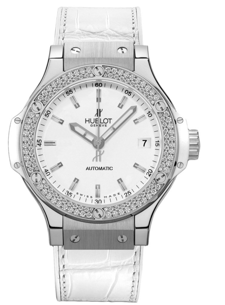 replica Hublot Big Bang Automatic 38mm in Steel with Diamond Bezel on White Crocodile Leather Strap with White Dial 365.se.2110.lr.1104 - Click Image to Close