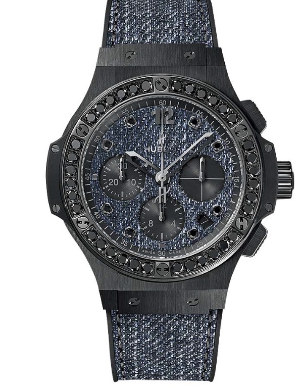 replica Hublot Big Bang Jeans 41mm Automatic in Black Ceramic with Black Diamond Bezel On Blue Jeans Strap with Blue Jeans Dial 341.CX.2740.NR.1200.JEANS