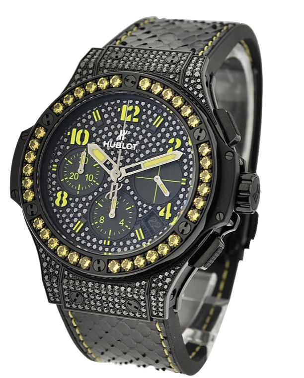 replica Hublot Big Bang Black Fluo Yellow Automatic in Black PVD Steel 41mm with Yellow Sapphire Bezel and Diamond Dial 341.SV.9090.PR.0911