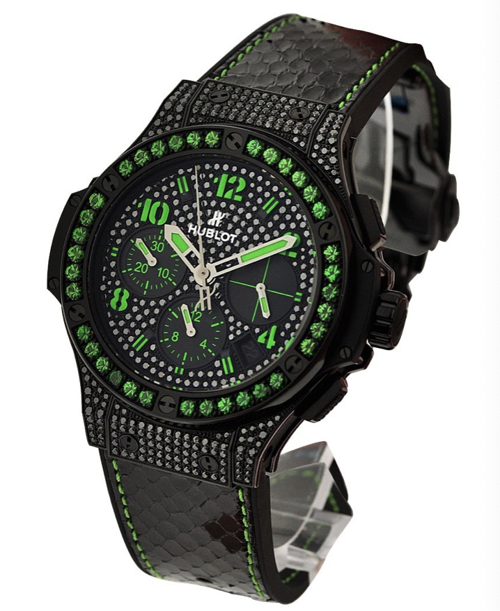 replica Hublot Big Bang Black Fluo Green 41mm with Green Tsavorite Bezel and Diamond Dial 341.SV.9090.PR.0922