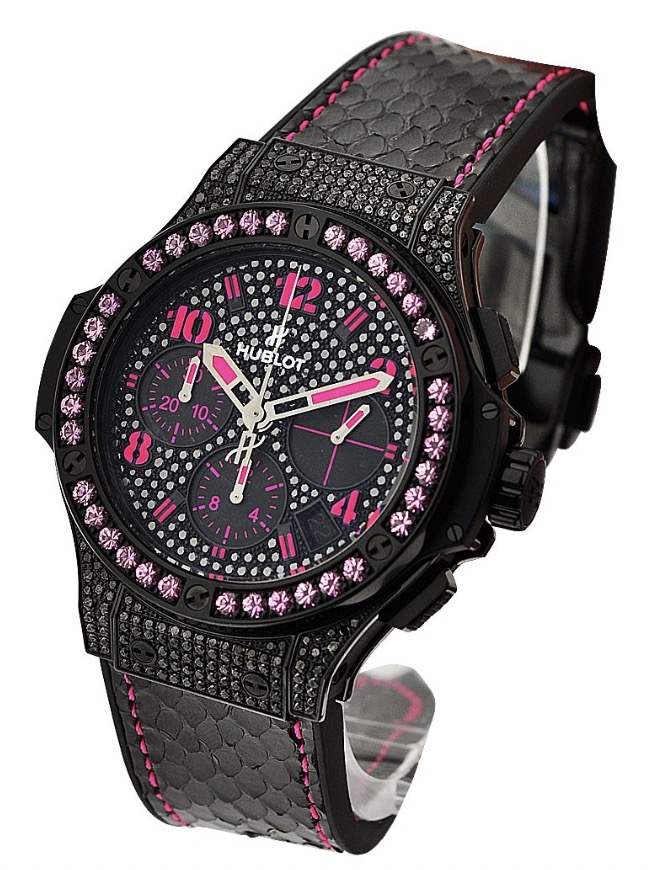 replica Hublot Big Bang Black Fluo Pink in Black PVD Steel -LE 250pcs. 41mm with Pink Sapphire Bezel and Diamond Dial 341.SV.9090.PR.0933