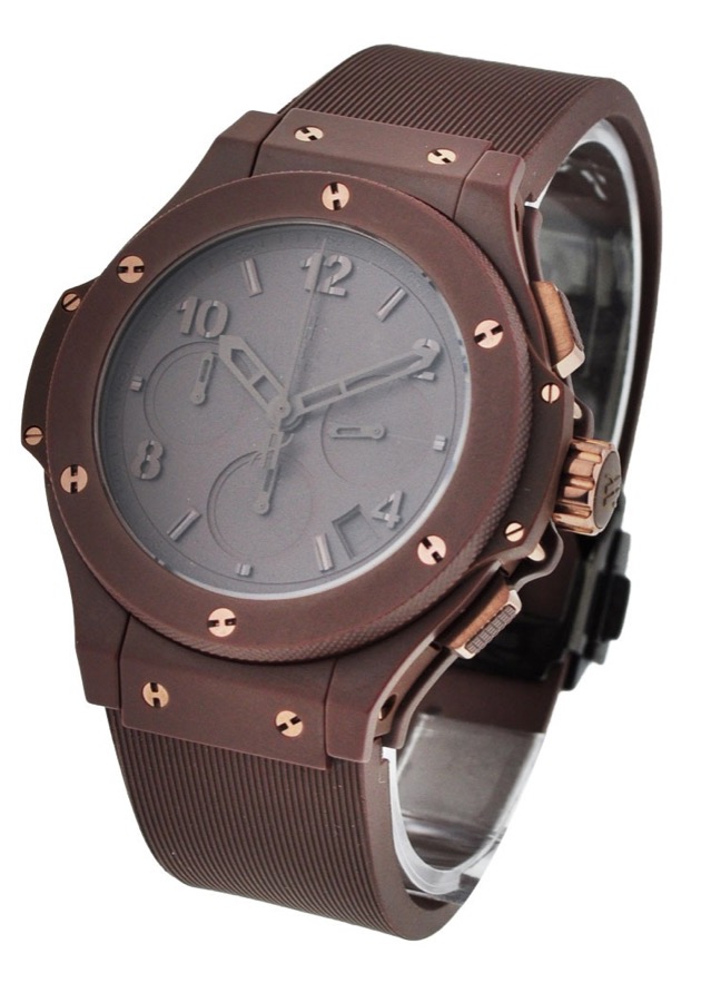 replica Hublot Big Bang 41mm in Chocolate Ceramic Bezel on Brown Rubber Strap with Chocolate Dial 341.CC.3190.RC