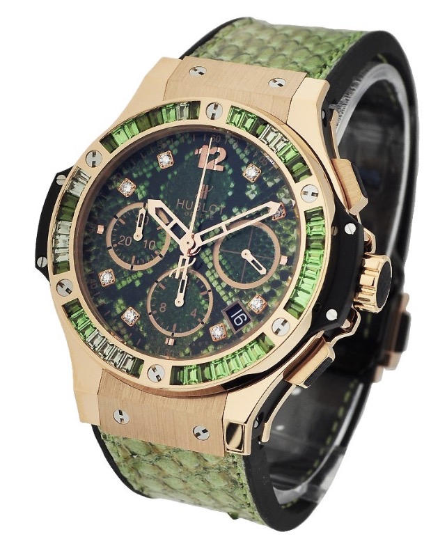 replica Hublot Boa Bang Collection Green Tsavorite in Rose Gold with Baguette Diamond Bezel on Green Gummy Strap with Green Dial 341.PX.7818.PR.1978 - Click Image to Close