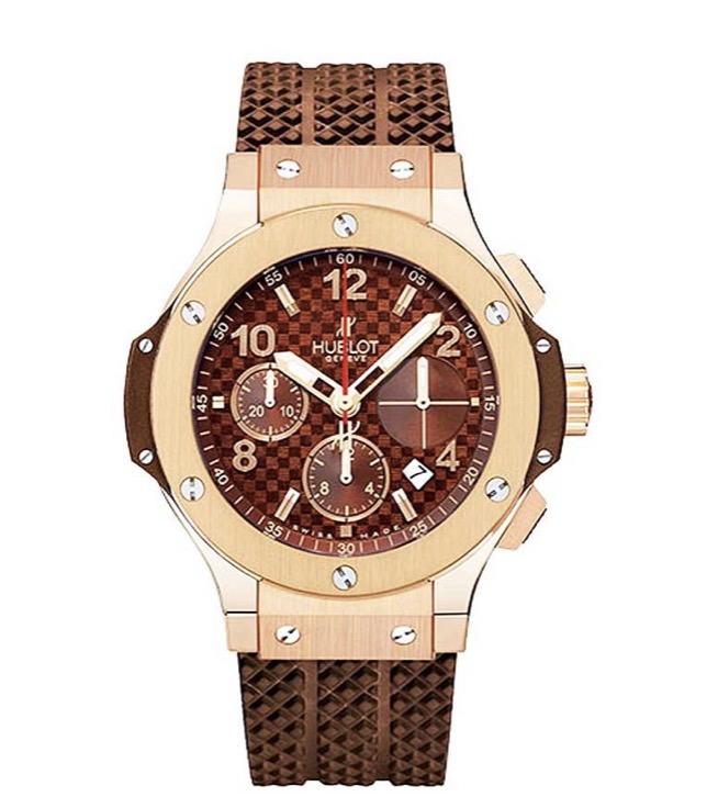 replica Hublot 41mm Big Bang Cappuccino in Rose Gold on Brown Rubber Strap with Chocolate Dial 341.PC.1007.RX