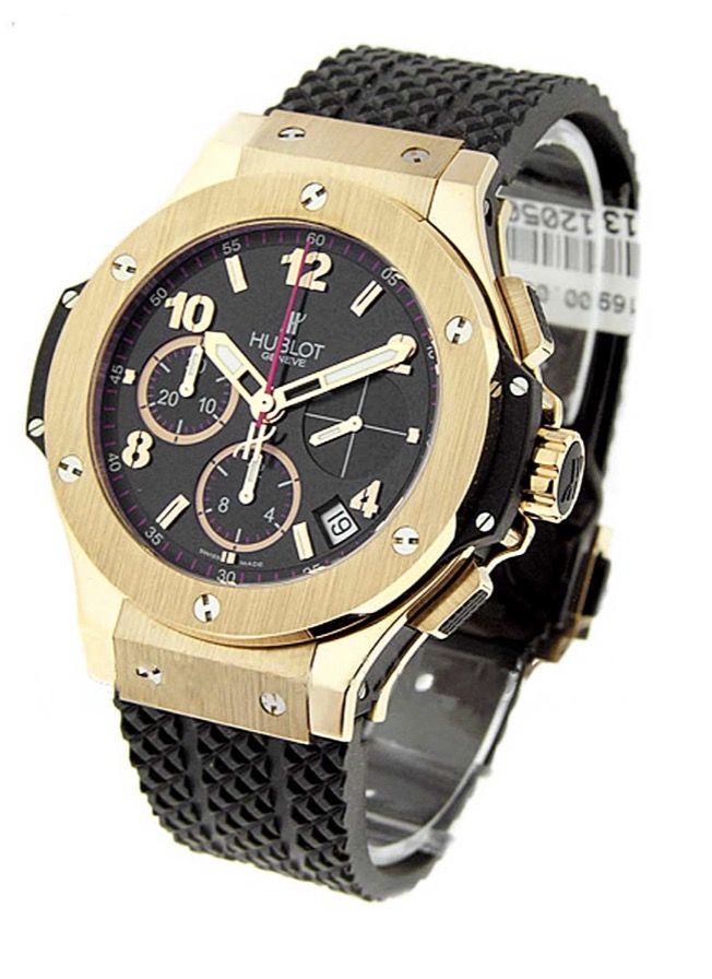 replica Hublot Big Bang 41mm in Rose Gold on Black Rubber Strap with Black Dial 341.PX.130.RX