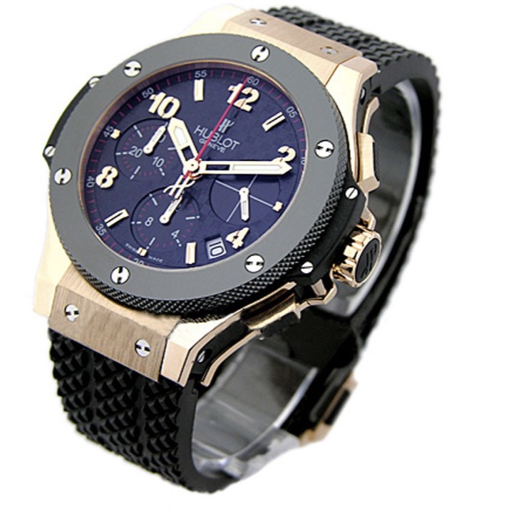 replica Hublot Big Bang 41mm in Rose Gold with Ceramic Bezel on Black Rubber Strap with Black Dial 341.PB.131.RX