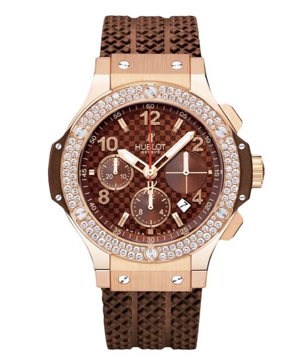 replica Hublot Big Bang 41mm Cappuccino Rose Gold-Diamonds on Rubber with Chocolate Dial 341.PC.3380.RC.1104