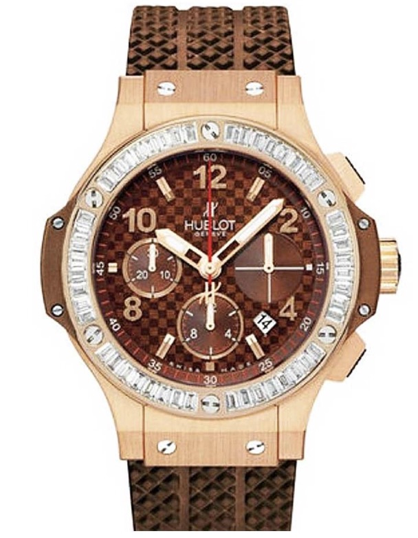 replica Hublot Big Bang Cappuccino 41mm in Rose Gold with Baguette Diamond Bezel on Brown Rubber Strap with Brown Dial 341.PC.1007.RX.194 - Click Image to Close