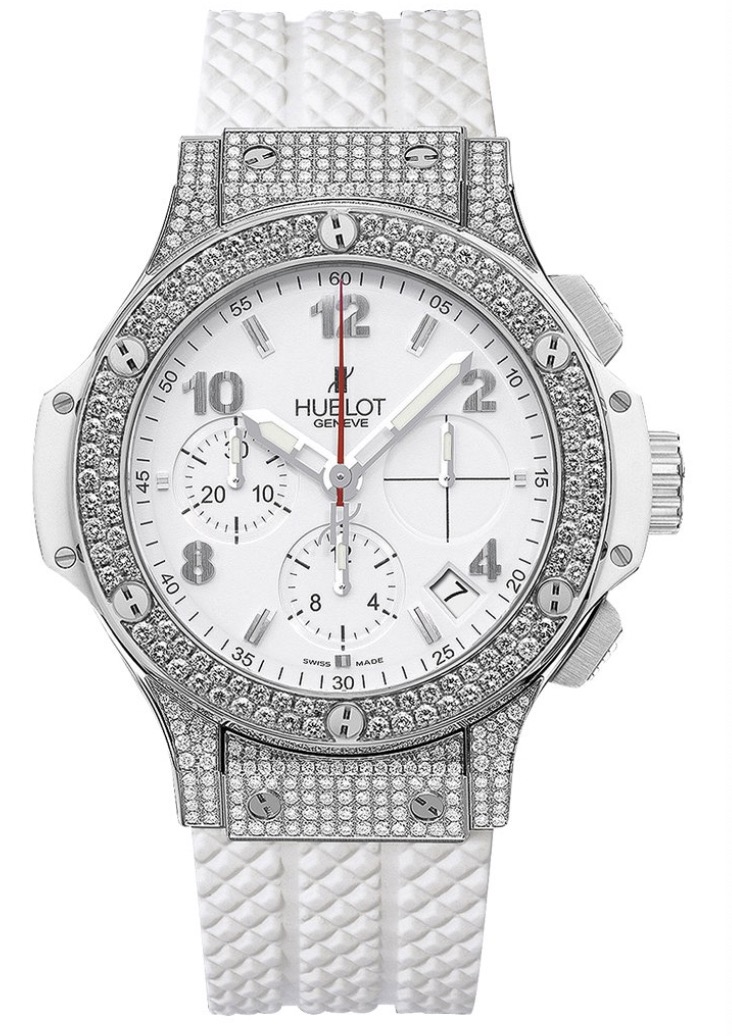replica Hublot Big Bang 41mm in Steel with Diamond Bezel on White Rubber Strap with White Dial 342.SE.230.RW.174