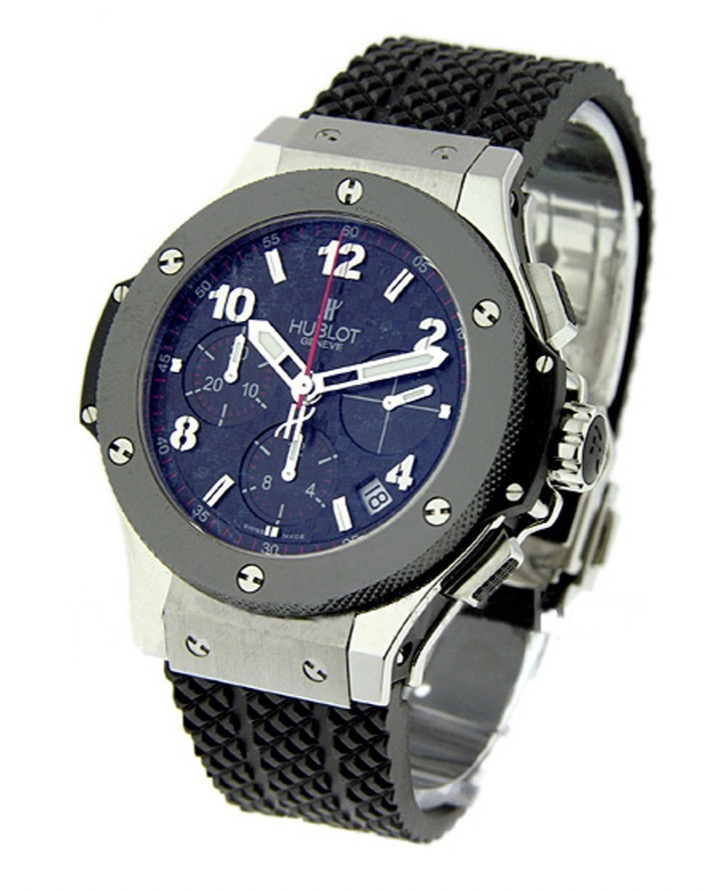 replica Hublot Big Bang 41mm Automatic in Steel with Ceramic Bezel on Black Rubber Strap with Black Dial 341.SB.131.RX