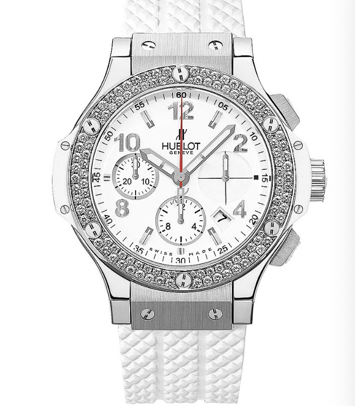 replica watch Hublot Big Bang 41mm in Steel with Diamond Bezel on White Rubber Strap with White Dial 342.SE.230.RW.114
