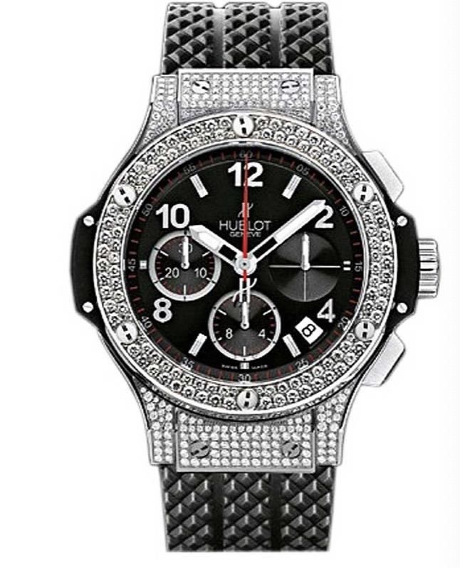 replica Hublot Big Bang 41mm in Steel with Diamond Bezel on Black Rubber Strap with Black Dial 341.SX.130.RX.174