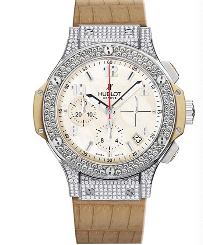 replica Hublot Big Bang Madre Perla 41mm in Steel with Diamond Bezel on Beige Crocodile Leather Strap with Beige Dial 341.SG.600.LS.174 - Click Image to Close