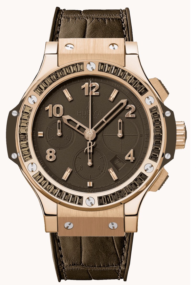 replica Hublot Big Bang Brown Carat Gold Tutti Frutti in Rose Gold with Brown Baguette Diamond Bezel on Brown Leather Strap with Brown Dial 341.PC.5490.LR.1916