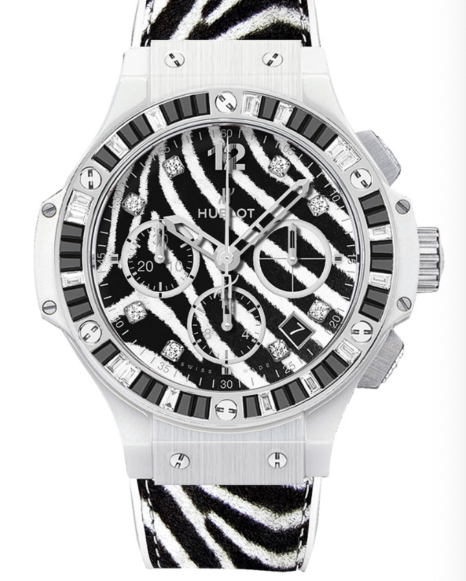 replica Hublot Big Bang White Zebra Bang Automatic in Ceramic with Black Spinel and White Topazes bezel On Rubber - Calfskin Zerba Printed Strap with Zebra Dial 341.HW.7517.VR.1975