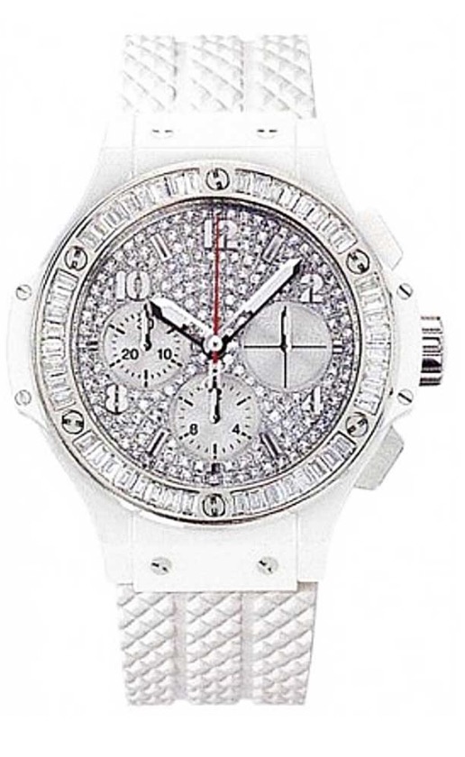replica Hublot Big Bang Aspen 41mm in White Ceramic with Baguette Diamond Bezel on White Rubber Strap with Pave Diamond Dial 341.CW.9054.RW.194 - Click Image to Close