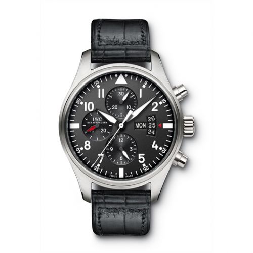 replica IWC - IW3777-01 Pilot's Watch Chronograph Stainless Steel / Black / Strap watch - Click Image to Close