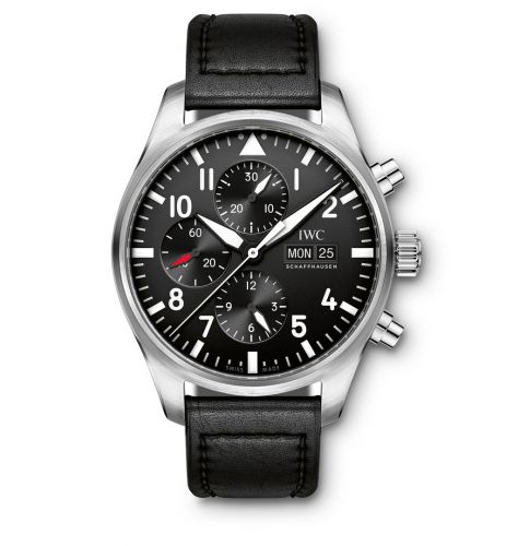 replica IWC - IW3777-09 Pilot's Watch Chronograph Stainless Steel / Black / Strap watch