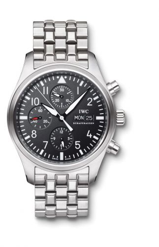 replica IWC - IW3717-04 Pilot's Watch Chronograph Stainless Steel / Black / Bracelet watch - Click Image to Close