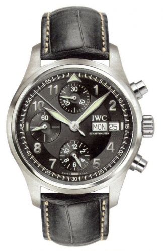 replica IWC - IW3706-13 Pilot's Watch Spitfire Chronograph Stainless Steel / Black / English / Strap watch - Click Image to Close