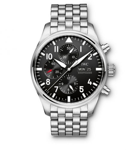 replica IWC - IW3777-10 Pilot's Watch Chronograph Stainless Steel / Black / Bracelet watch