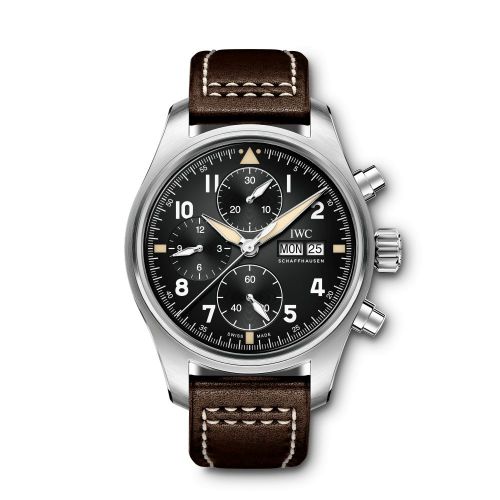 replica IWC - IW3879-03 Pilot's Watch Chronograph Spitfire Stainless Steel / Black / Calf watch - Click Image to Close