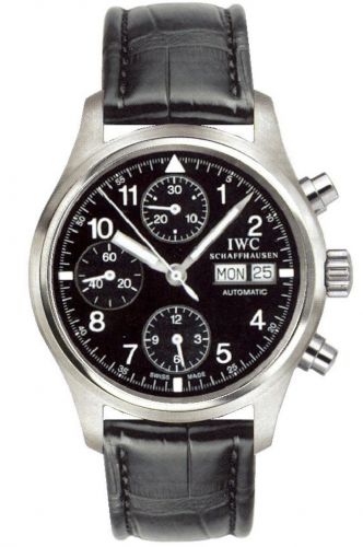 replica IWC - IW3706-02 Pilot's Watch Chronograph Stainless Steel / Black / Italian / Strap watch - Click Image to Close