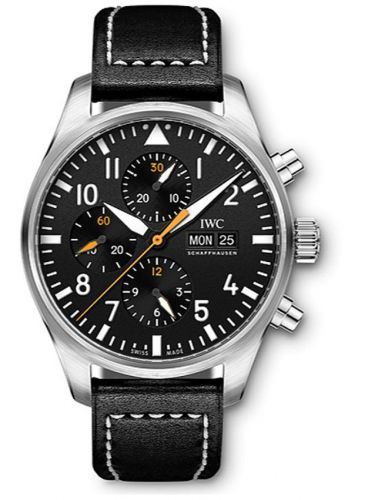 replica IWC - IW3777-27 Pilot's Watch Chronograph Stainless Steel / Black / Staffel 11 watch - Click Image to Close