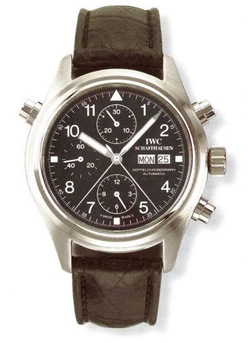 replica IWC - IW3711-01 Pilot's Watch Doppelchronograph Stainless Steel / Black / German / Strap watch - Click Image to Close