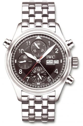 replica IWC - IW3713-38 Pilot's Watch Spitfire Double Chronograph Stainless Steel / Black / English / Bracelet watch - Click Image to Close