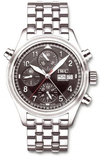 replica IWC - IW3713-37 Pilot's Watch Spitfire Double Chronograph Stainless Steel / Black / Italian / Bracelet watch - Click Image to Close