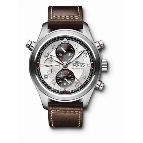 replica IWC - IW3718-02 Pilot's Watch Spitfire Double Chronograph Stainless Steel / Panda / Strap watch