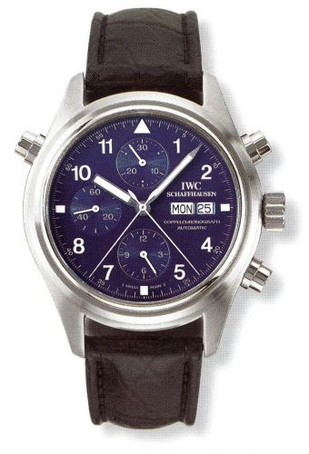 replica IWC - IW3711-28 Pilot's Watch Doppelchronograph Platinum / Blue / French / Strap watch - Click Image to Close