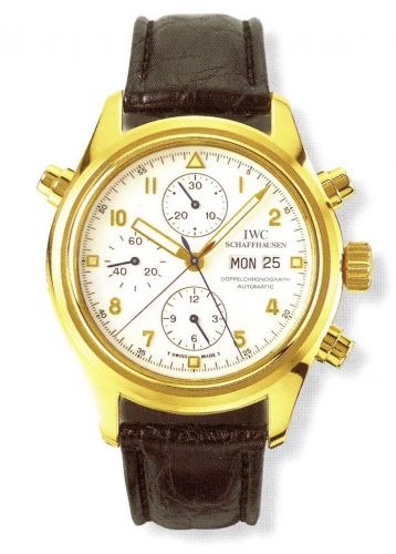 replica IWC - IW3713-27 Pilot's Watch Doppelchronograph Yellow Gold / White / Spanish watch - Click Image to Close