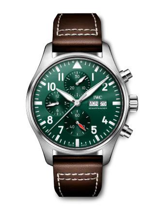 replica IWC - IW3780-05 Pilot's Watch Chronograph Stainless Steel / Green watch - Click Image to Close