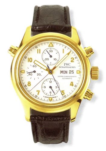 replica IWC - IW3711-12 Pilot's Watch Doppelchronograph Yellow Gold / White / French / Strap watch