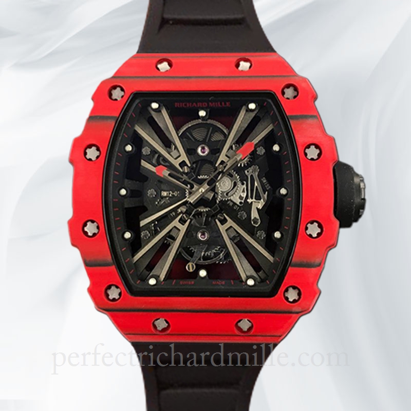 replica Richard Mille RM12-01 Men Mechanical Rubber Band Transparent Dial Carbon Fiber watch