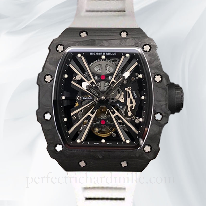 replica Richard Mille RM12-01 Men Mechanical Watch Carbon Fiber Transparent Dial watch