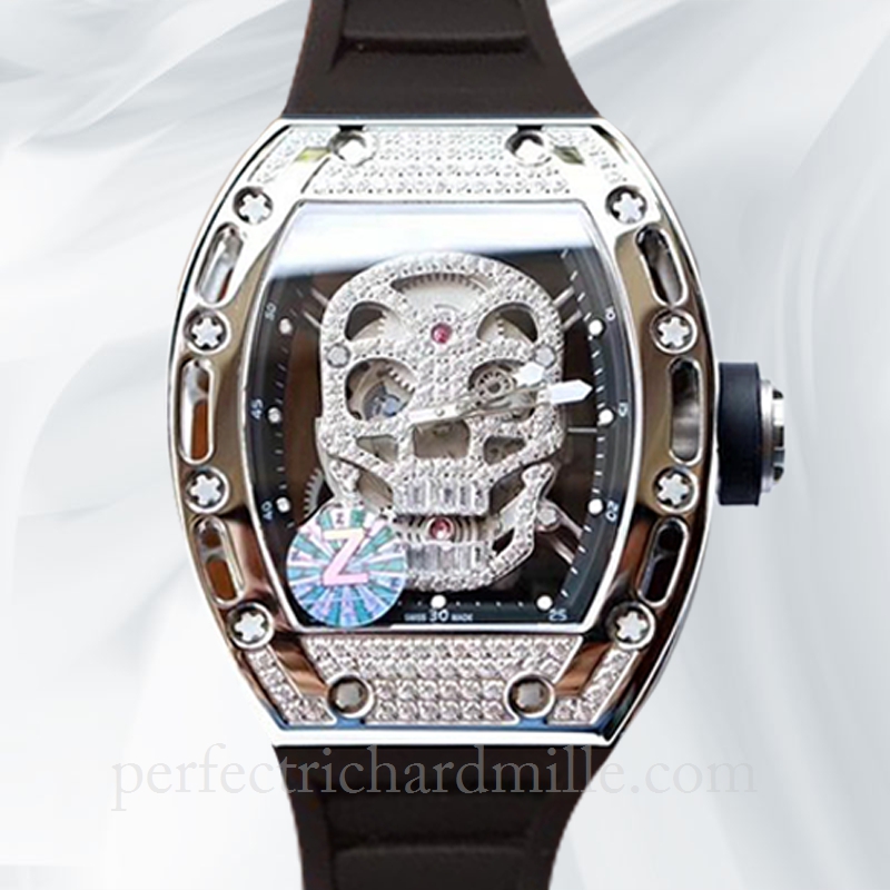 replica Richard Mille RM052 Mechanical Men Diamond Bezel Diamonds Skull Dial Rubber Band watch - Click Image to Close