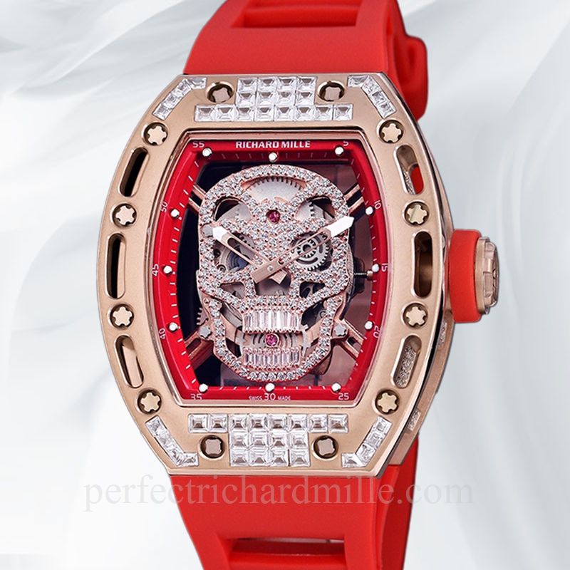 replica Richard Mille RM 052 Men Automatic Diamonds Skull Dial Rubber Band watch - Click Image to Close