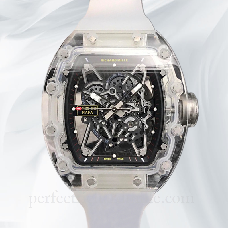 replica Richard Mille RM35-02 Men Mechanical Glass Rubber Band Transparent Dial watch