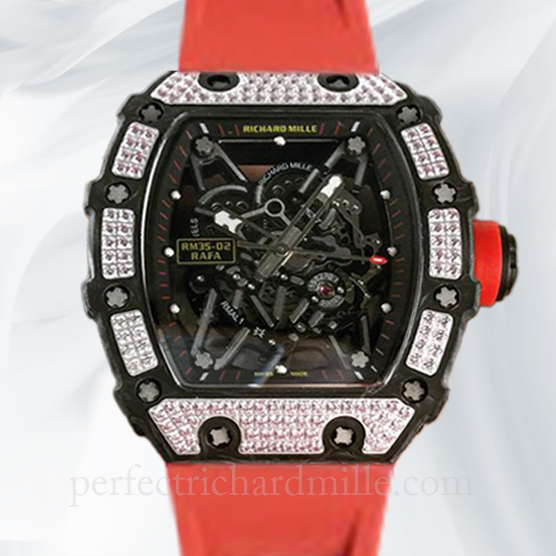 replica Richard Mille RM35-02 Men Mechanical Rubber Band Diamond Bezel Transparent Dial watch - Click Image to Close