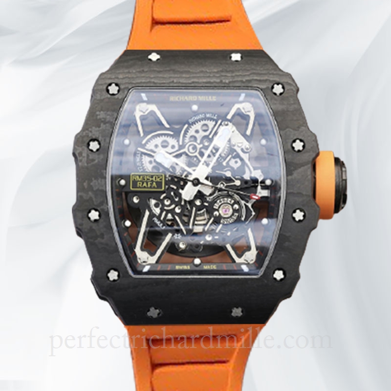 replica Richard Mille RM35-02 Men Mechanical Rubber Band Carbon Fiber Transparent Dial watch