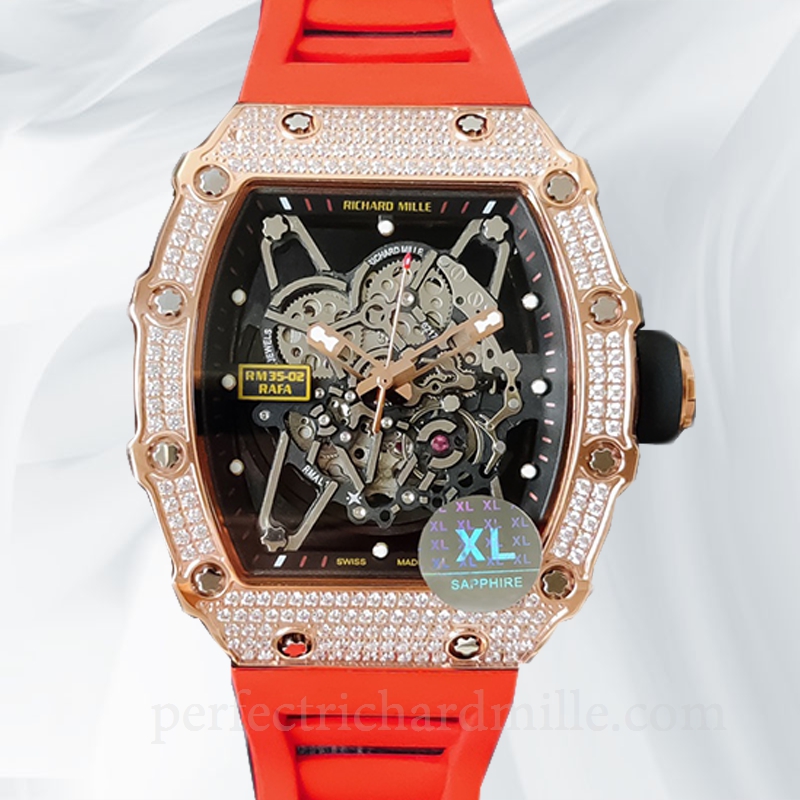 replica Richard Mille RM35-02 Men Mechanical Watch Rubber Band Transparent Dial watch - Click Image to Close